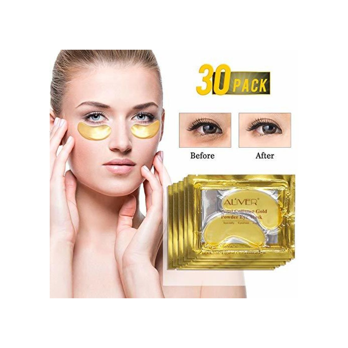 Belleza 24k Gel de oro colágeno mascarilla para ojos, antiedad, ácido hialurónico, parches