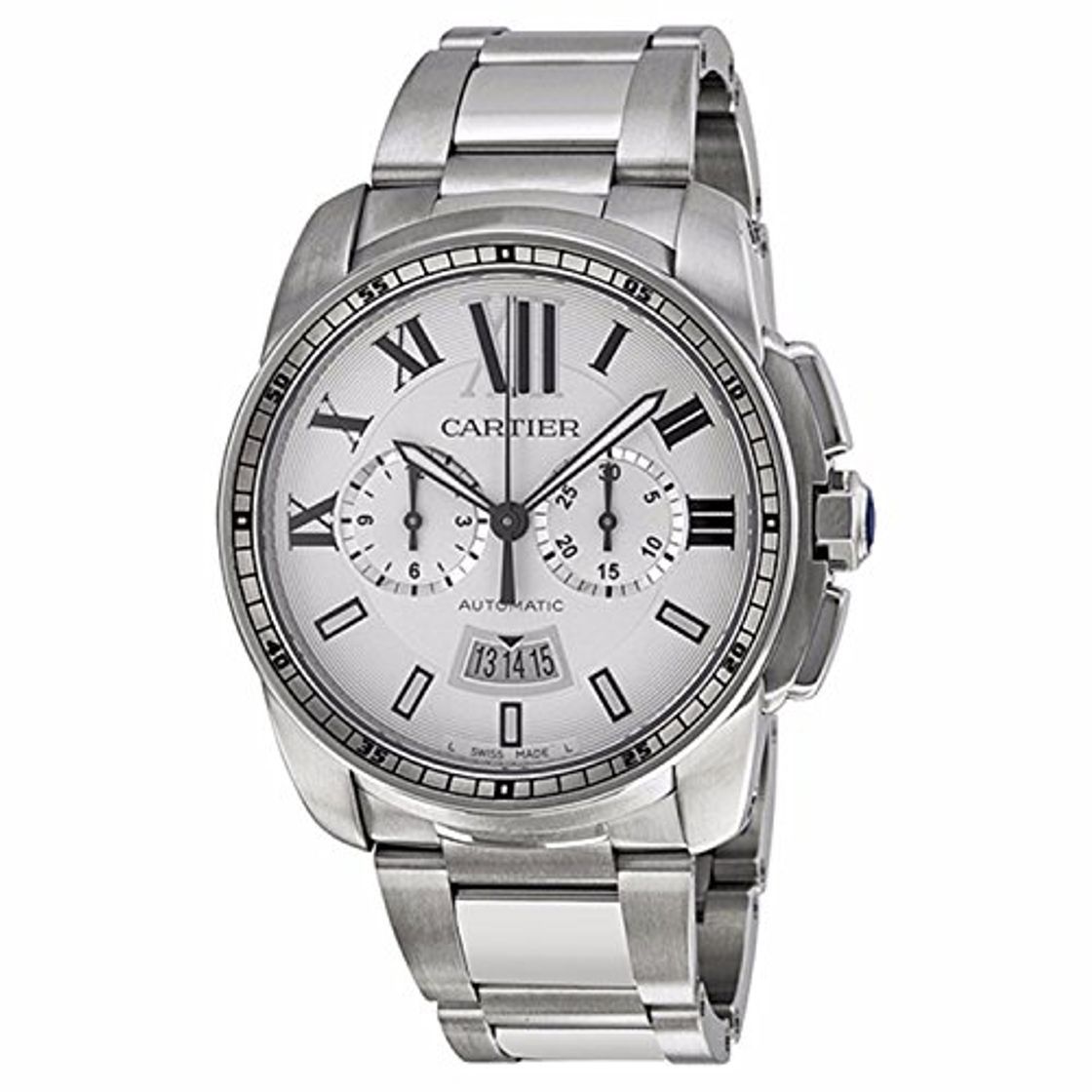 Moda Cartier Calibre De Cartier Automático Chrono Silver & Parcially Carnailed Opaline Dial Acero inoxidable