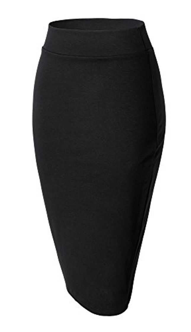 Fashion Urban GoCo Mujeres Falda Midi Lápiz Cintura Alta Elasticidad Bodycon Tubo Falda Oficina Negro M