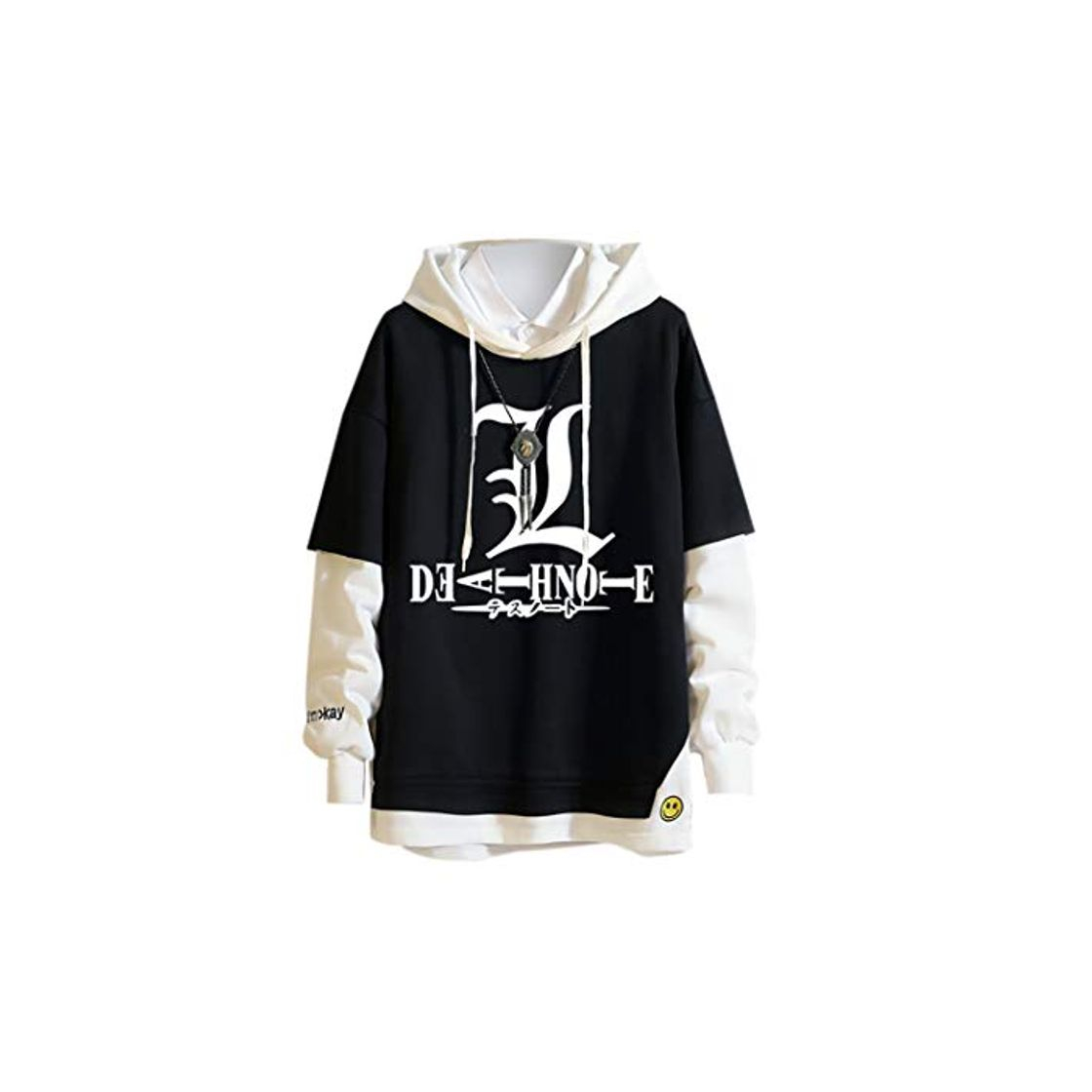 Moda Anime Death Note Sudadera con Capucha Denim Sudadera con Capucha Sudaderas con Capucha Botón Jeans Abrigo Chaqueta Cosplay Disfraz Suéter Falso Dos Prendas de Manga Larga para Hombres y Mujeres