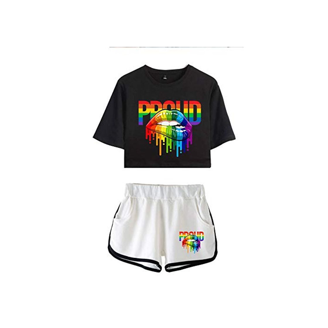 Social LGBT Conjunto 2 Piezas Mujer Verano Completo Sportivo Short y Crop Top Chandal Gimnasio Traje de Running Ropa Fitness Sportwear Tracksuit Sweatsuit Streetwear A18320TXDKBKWHXL