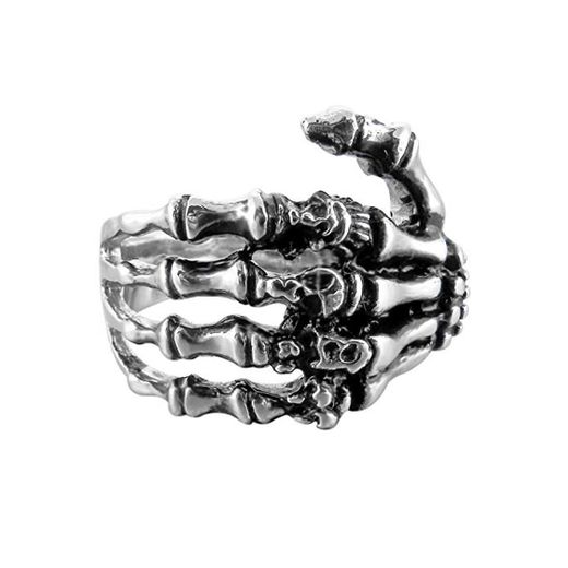 MunkiMix Acero Inoxidable Anillo Ring Banda Venda El Tono De Plata Negro Cráneo Calavera Mano Hand Hueso Talla Tamaño 27 Hombre