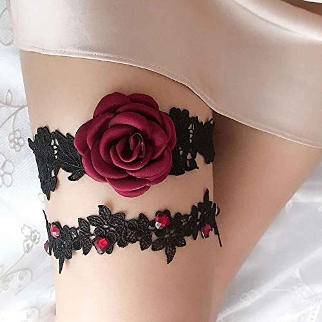 Moda Yiyu Hechos A Mano Liga De Encaje De Novia Rosas Red Garter