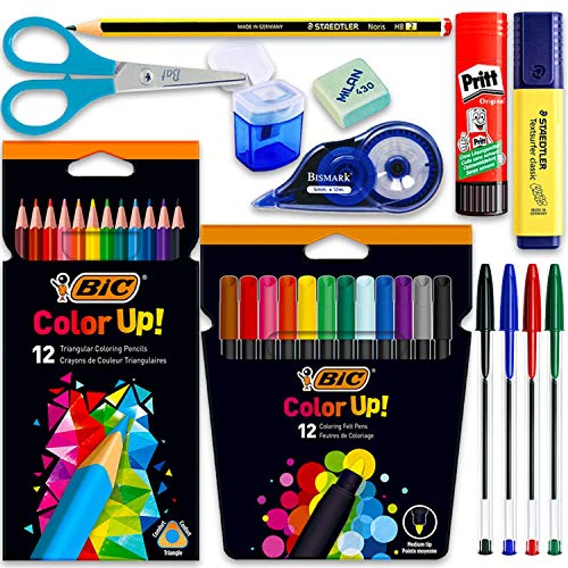 Producto Coleset Pack Material Escolar Secundaria Instituto ESO Educacion Kit Utiles Escolares Barato Set Escolar Lote Materiales Escolares Kawaii Lápices de Colores Rotuladores Boligrafos Bic Papeleria