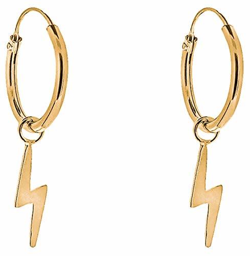 Fashion Pendientes Aro Colgante Plata de Ley 925 Chapado Oro 24 K