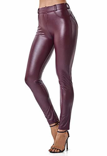 Moda FITTOO Mujeres PU Leggins Cuero Brillante Pantalón Elásticos Pantalones para Mujer Rojo