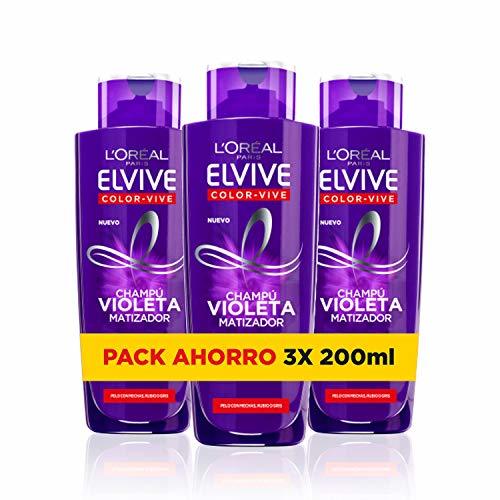 Belleza L'Oreal Paris Elvive Color Vive, Champú Violeta Matizador - pack de 3