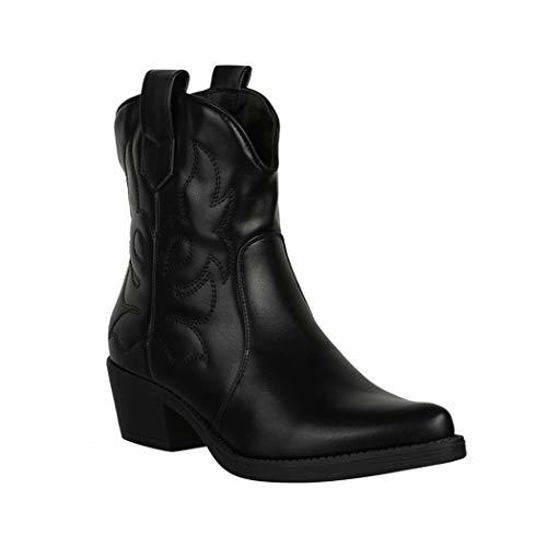 Fashion Elara Botines de Vaquero para Mujer Cowboy Boots Chunkyrayan 301-A31 Black-39