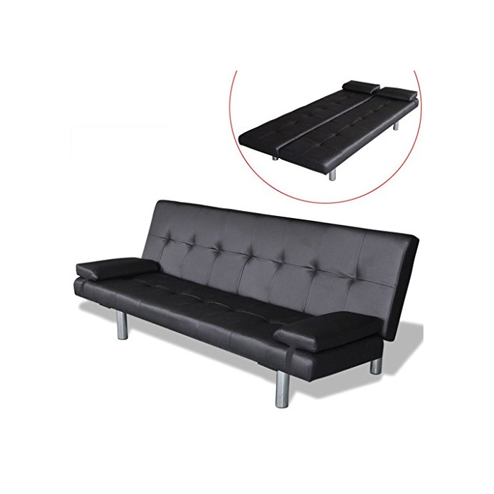 Social vidaXL Sofá Cama Reclinable Cojines Madera Cuero Sintético Sillón para Dormir