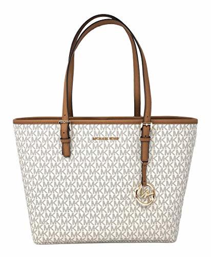 Social MICHAEL KORS JET SET TRAVEL MEDIUM CARRYALL PVC TOTE BAG IN VANILLA