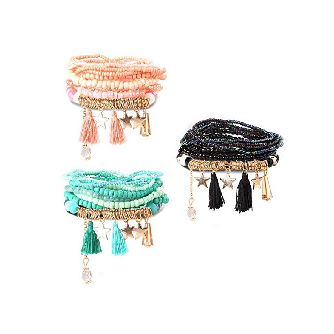 Producto Milacolato 3Set Bead Mala Wrap Bracelet para Mujeres Niñas de Bohemia de Múltiples Capas Pulseras Apilables