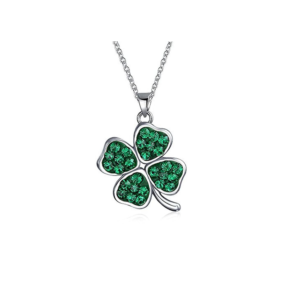 Producto Bling Jewelry Celtic Suerte El Trébol Cristal Verde Hoja Clover Irlandés Cuelgan Encanto Colgante Collar De Plata Esterlina 925 Mujer