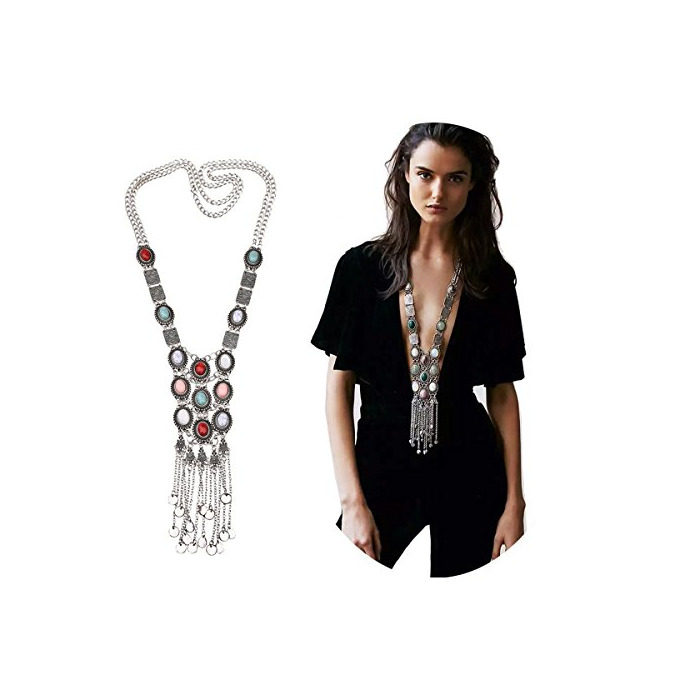 Social Vintage retro Rhinestone plata dorada turquesa Boho Bohemia larga declaración étnica tribal