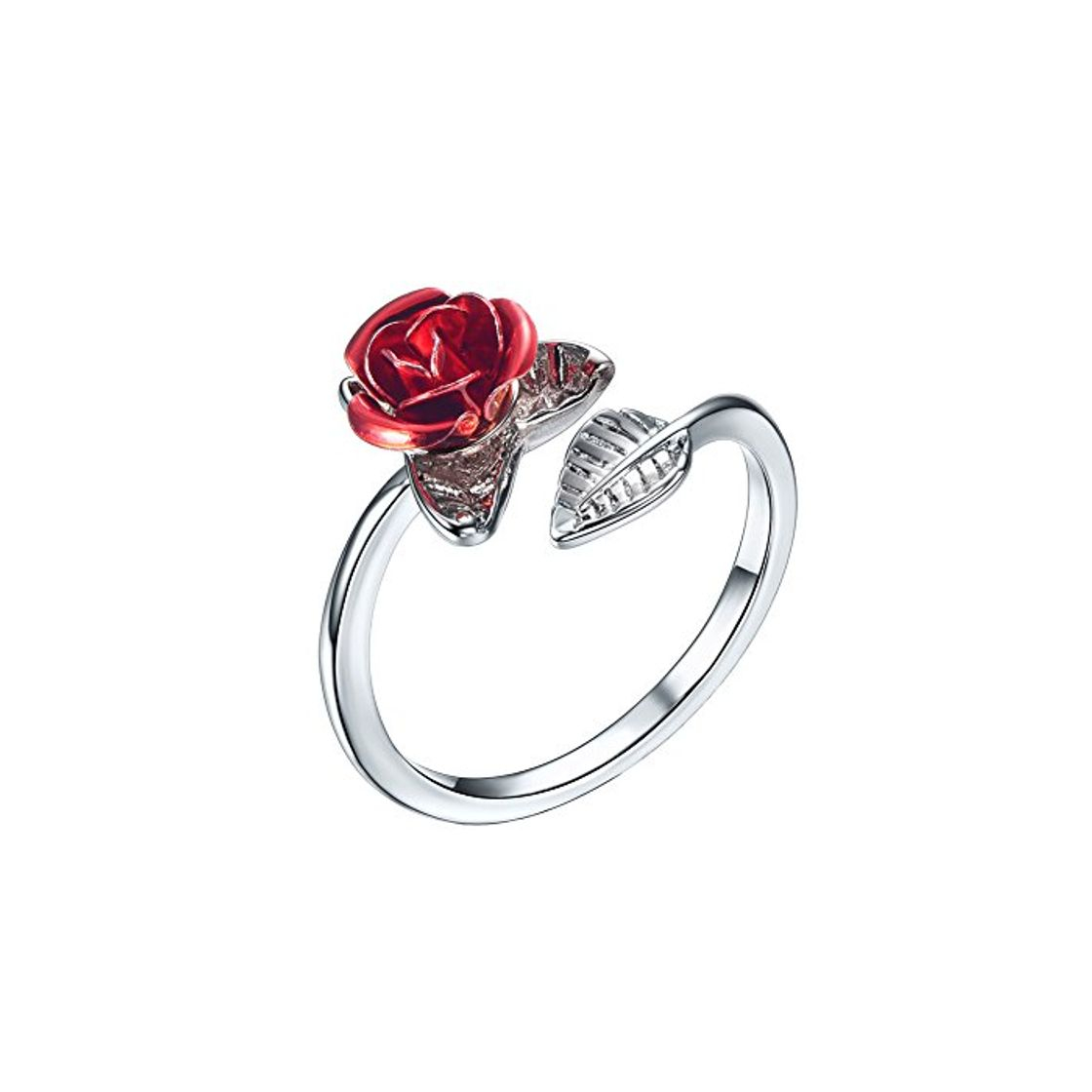 Product U7 Anillo Ajustable Mujer Anillo de Plata Tono diseño de Flor Rosa