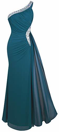 Social Angel-fashions Mujer Un Hombro Vestido de Noche Plisado Small Verde Oscuro