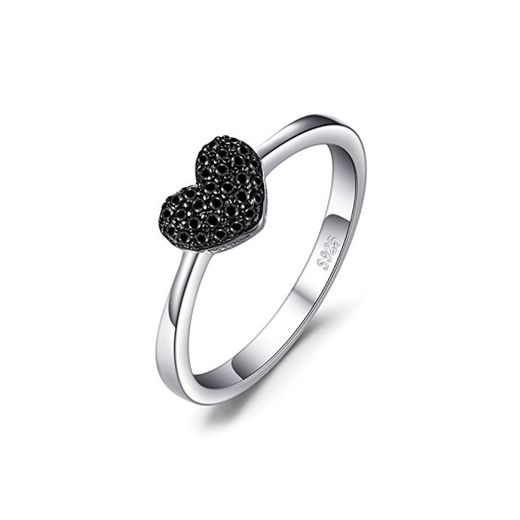 JewelryPalace Anillo dulce en forma de corazón adornado Espinela negro en palta