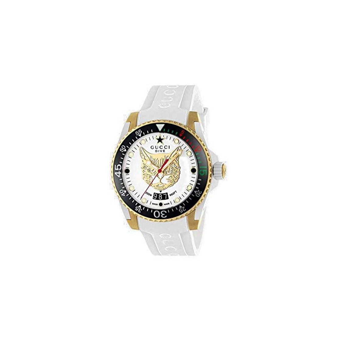 Social Gucci Reloj de Buceo cauuciu Carcasa Blanca con pvd con Oro Amarillo