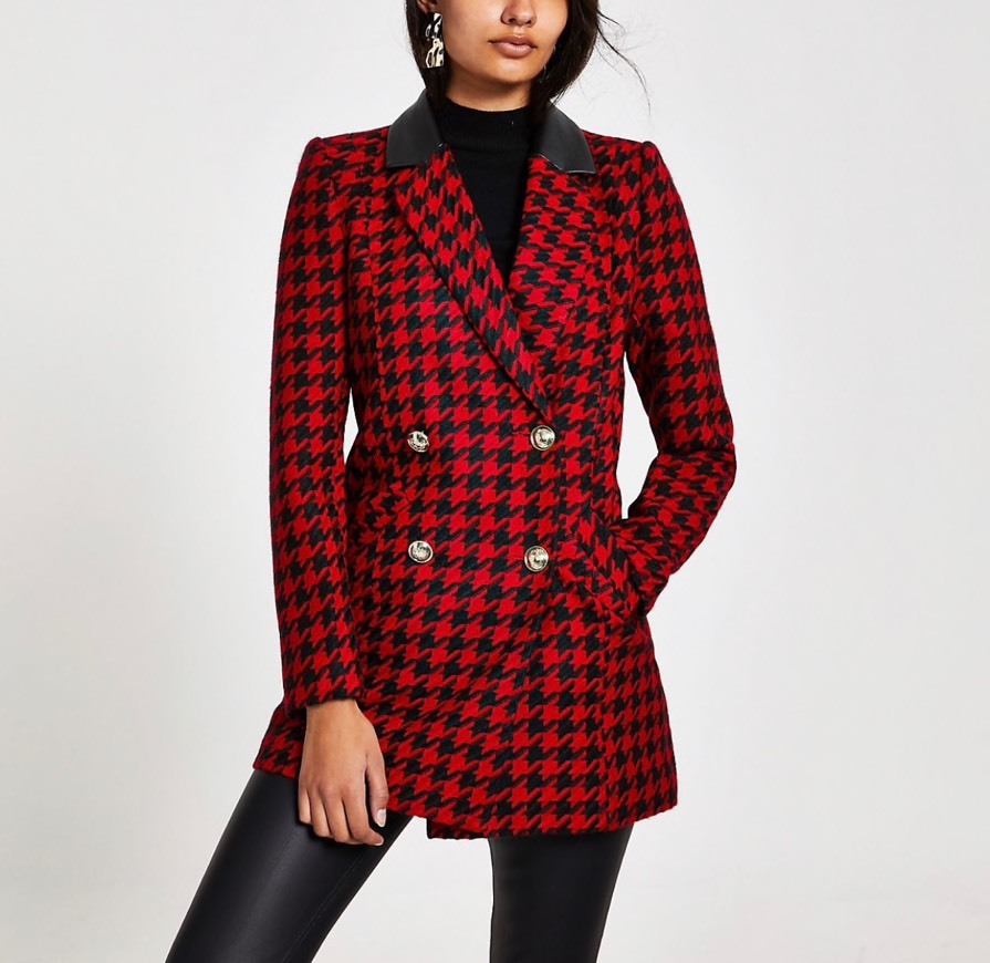 Social Red dogtooth print double breasted jacket | River Island