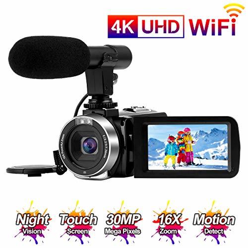 Electronic Videocamara 4K Cámara de Video 30MP WiFi Videocámara Vlogging con Pantalla Táctil