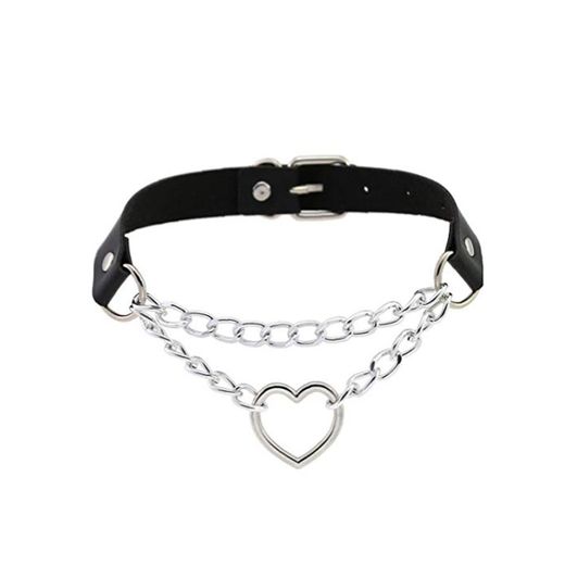 Oulensy Dark Gothic Heart Chain Gargantilla Collar Harajuku Punk Gargantilla Mujeres Niñas Negro Cuero Chocker EMO Kawaii Bruja Joyería