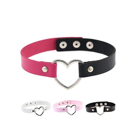 Moda Vintage Collar Unisex Punk Goth Emo estilo corazón PU cuero Ajustable