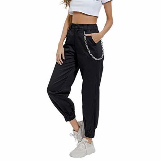 RISTHY Pantalones Cargo Mujer Hip Hop Danza Pantalón Harem Pantalones Largos Cintura