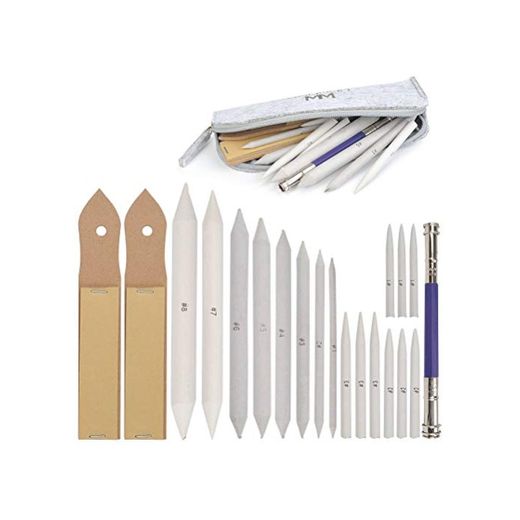 WOWOSS 21 Piezas Lapices De Dibujo Artístico y Difuminos de Papel Set de Tortillon con 2 Piezas de Sacapuntas en Papel de Lija y 1 Herramienta de Extensión de Lápiz para Dibujar Bocetos