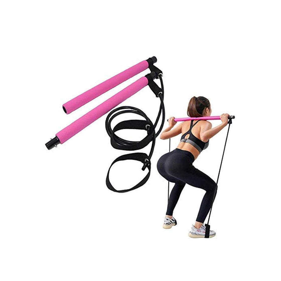 Producto CUHSPOL Elásticos Barra De Ejercicio Portátil Pilates Ejercicio De Yoga Barra De Palo Pilates Entrenamiento Corporal Cuerpo Bandas De Resistencia Abdominal Tirador De Cuerda