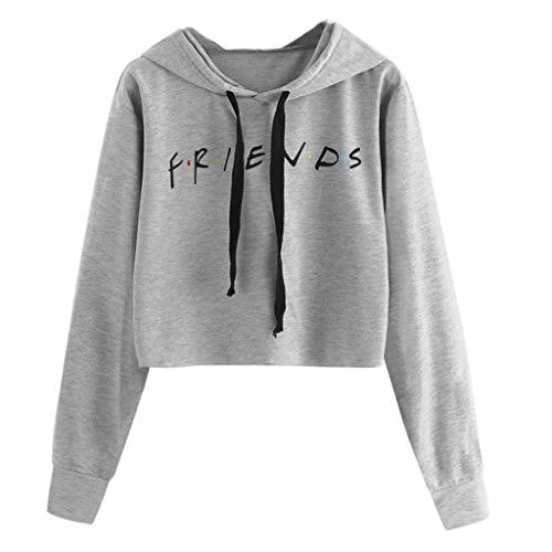 Fashion JAGENIE Womens Friends Letter Impreso Hoodies Casual Crop Tops Pullover Sudaderas Suaves