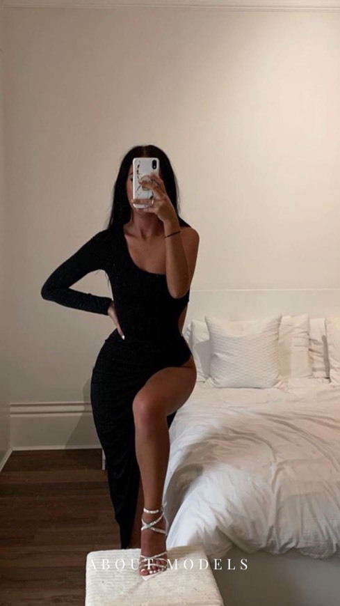 Product Black One Shoulder Cut Out Ring Slit Dress