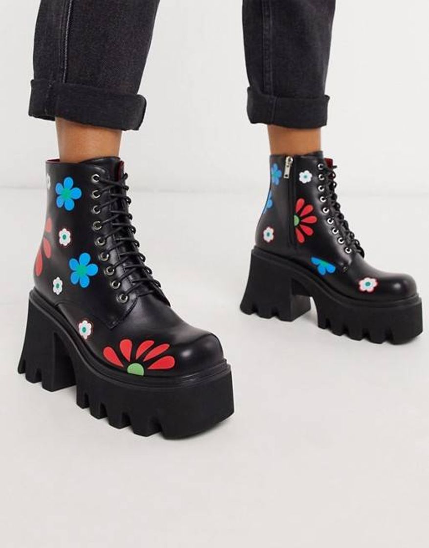 Products Botas de tacón con estampado floral negro👌