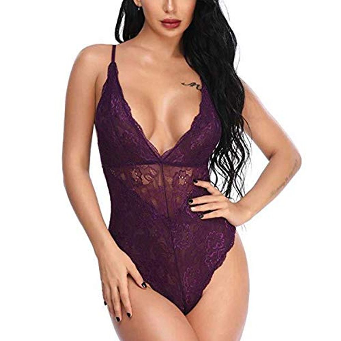 Fashion YUEDIAN - Body de lencería de peluche para mujer Morado Morado