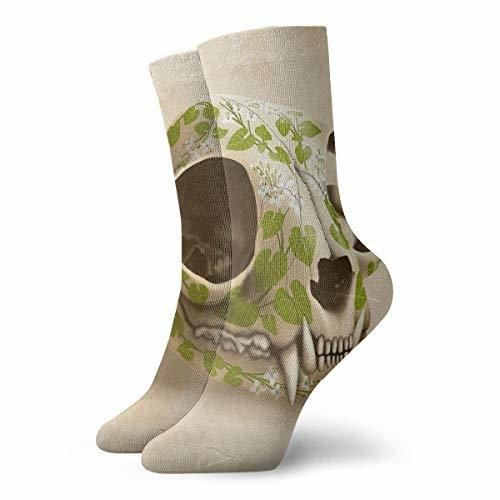 Lilyo-ltd Calcetines deportivos con diseño de calavera de gato decorados con flores