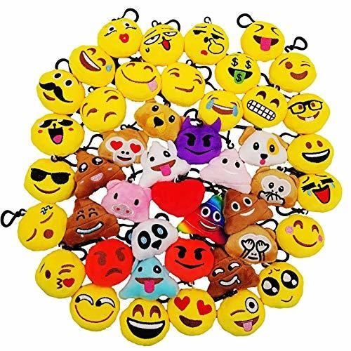 JZK 45pcs Mini Juguete de Peluche, Emoji Llavero emoticonos Llavero emoción para