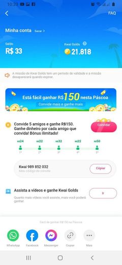 Ganhe R$150.00 usando esse código  Kwai989852032