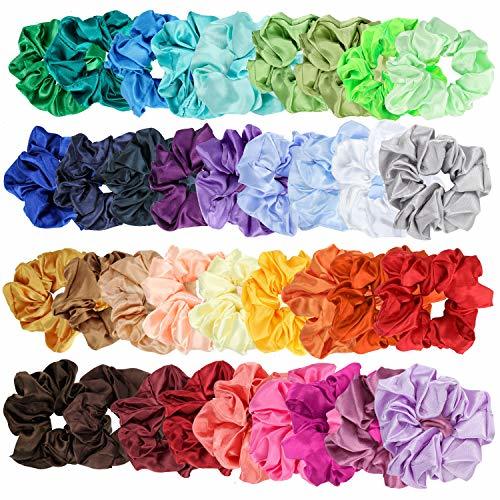 Belleza E-More 36 Piezas de Scrunchies de Pelo de satín Lazos Elásticos Banda