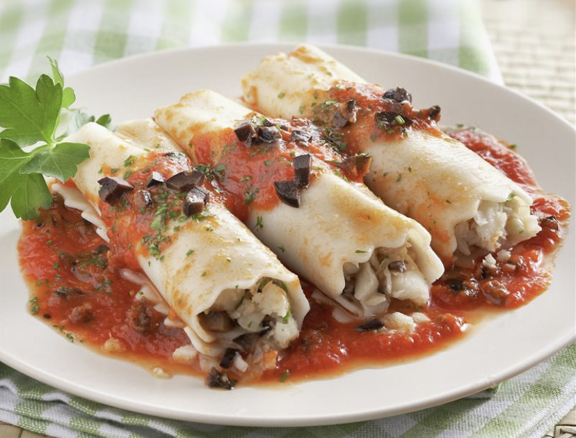 Fashion Canelones de pescadilla con aceitunas 