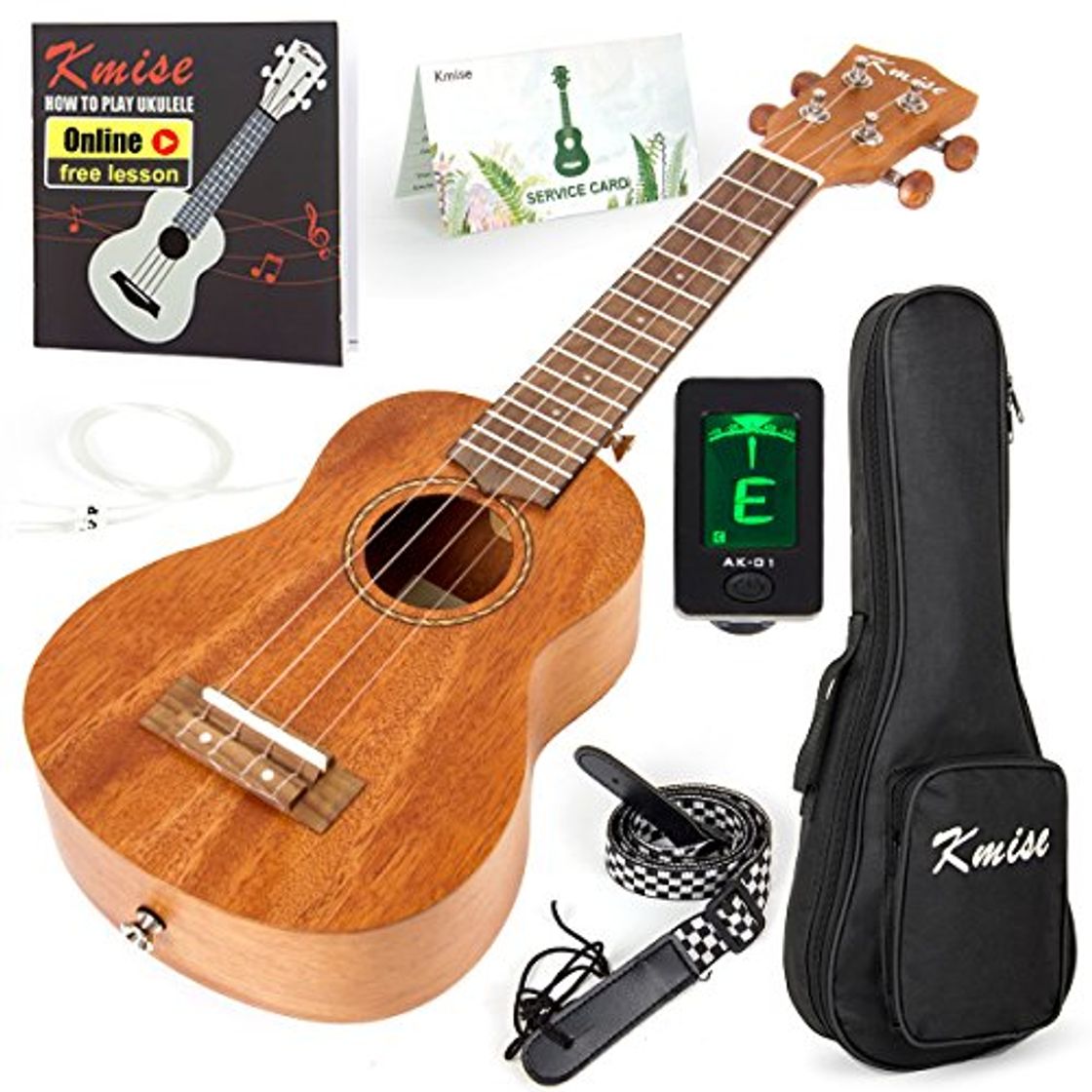 Electrónica Ukelele de caoba con kit de principiante: funda Gig Bag, afinador, correa,