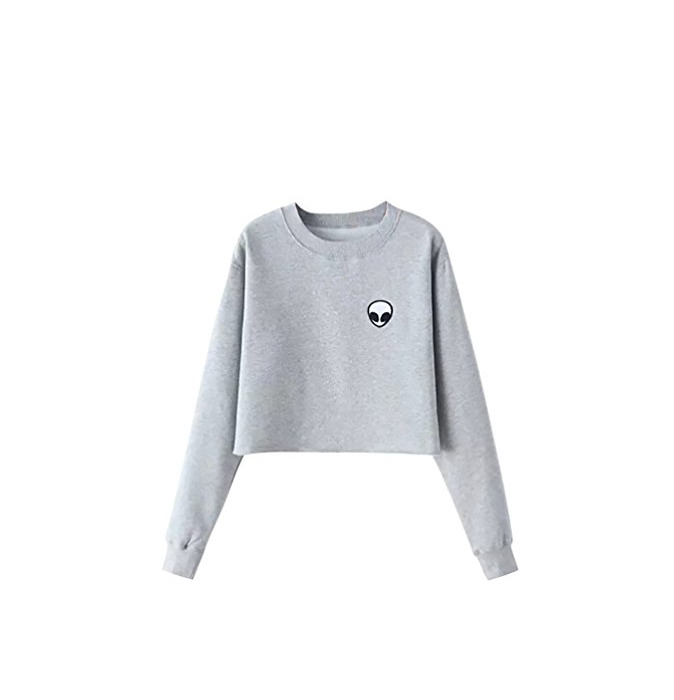 Social YouPue Mujer Manga Larga de Sudaderas Cuello Redondo Tops Color Sólido Gris