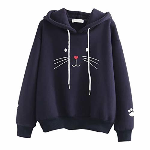 Moda Sudadera Adolescentes Chicas Tumblr Impresión de Gato