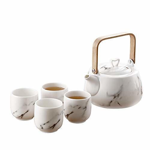 Juego de té japonés clásico de cerámica blanca con patrón de montaña
