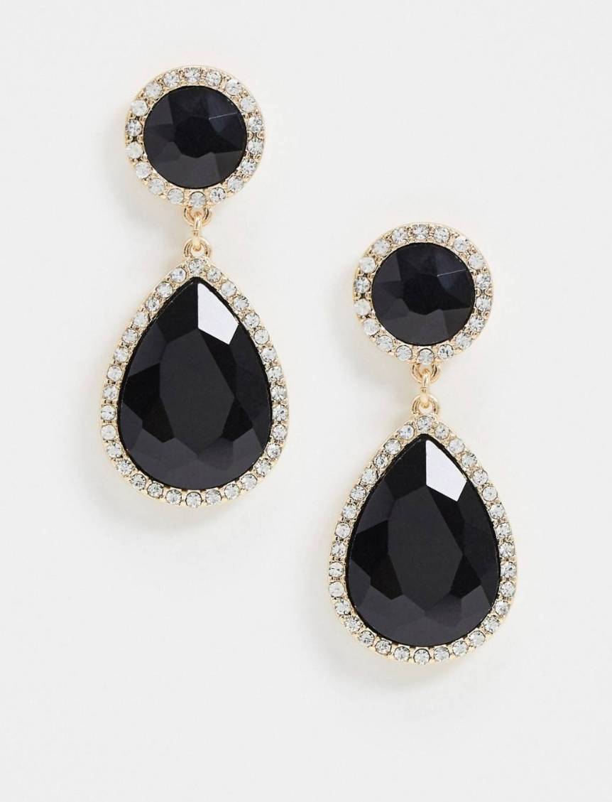 Fashion Pendientes largos con strass negro 