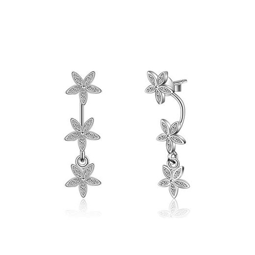 HUGJOU 925 Pendientes De Plata De Ley Mosaico   Circón Estrella Flor Borla Pendientes Para Las Mujeres Oorbellen Brincos Pendientes