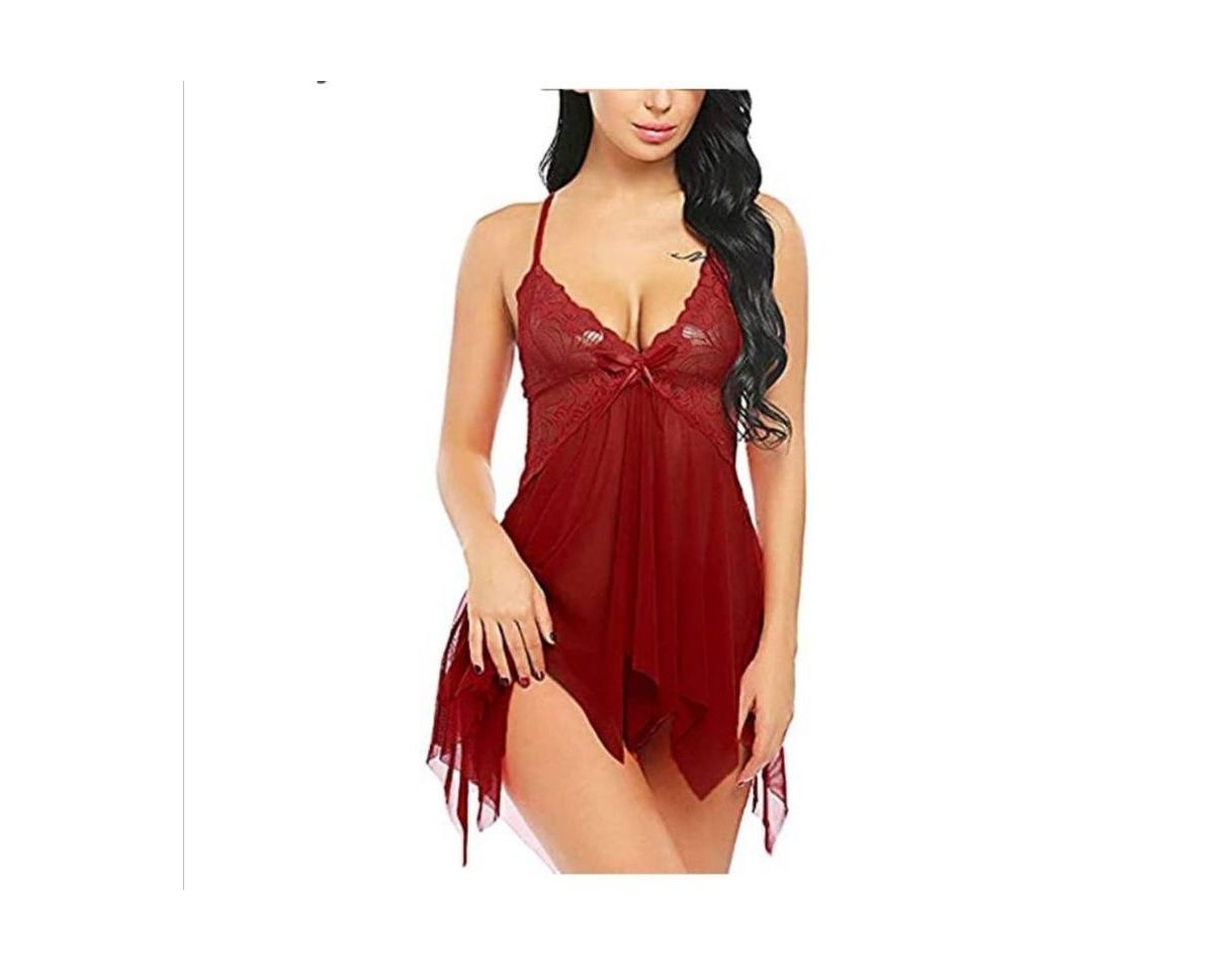 Social EVBEA Lencería Mujer Erótica Ropa Interior Camisón Babydoll Halter Cordón Transparente Lencería
