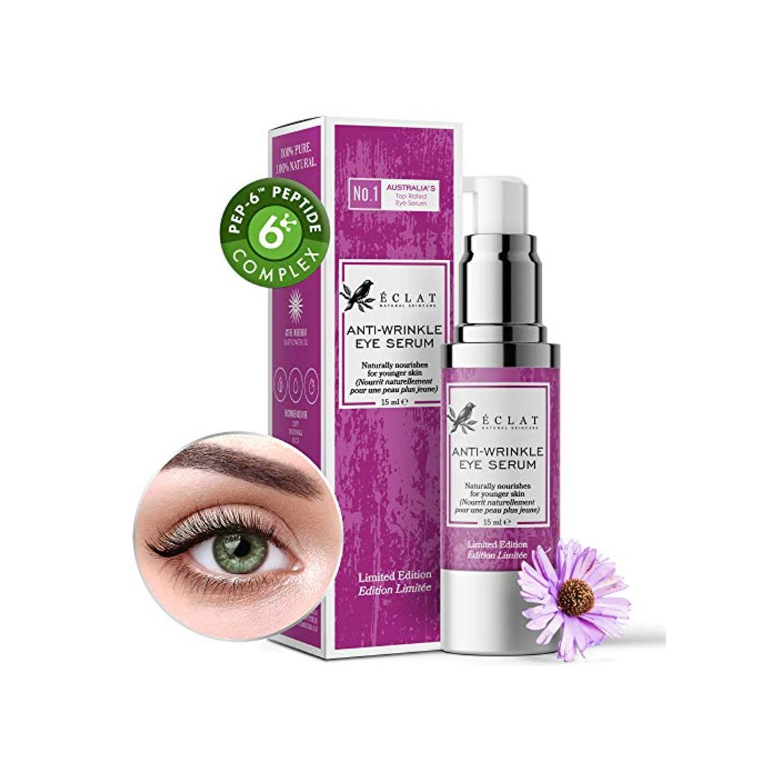 Producto Sérum Contorno de Ojos Antiarrugas Eclat – Sérum Antiarrugas Péptidos Alta Potencia Fórmula con Argirelina y Alantoína más Camomila para un Sérum Contorno Ojos Antiarrugas Seguro y Calmante