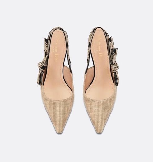 BLACK AND CREAM J'ADIOR SLINGBACK EMBROIDERED COTTON PUMP