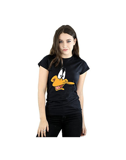 Looney Tunes Mujer Daffy Duck Face Camiseta Large Negro