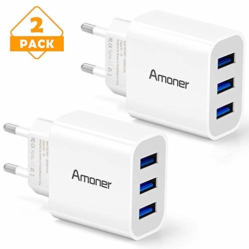 Electrónica Amoner Cargador USB de Pared con 3 Puertos Cargador USB 3A Una