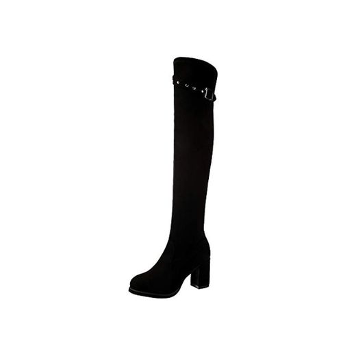 FAMILIZO Botas Mujer Otoño Botas Mujer Invierno Botas Altas De Gamuza De Las Mujeres Botas De Tacón Alto sobre La Rodilla Bota Hebilla Zapatos De Tacones Altos Mujer Botas Altas