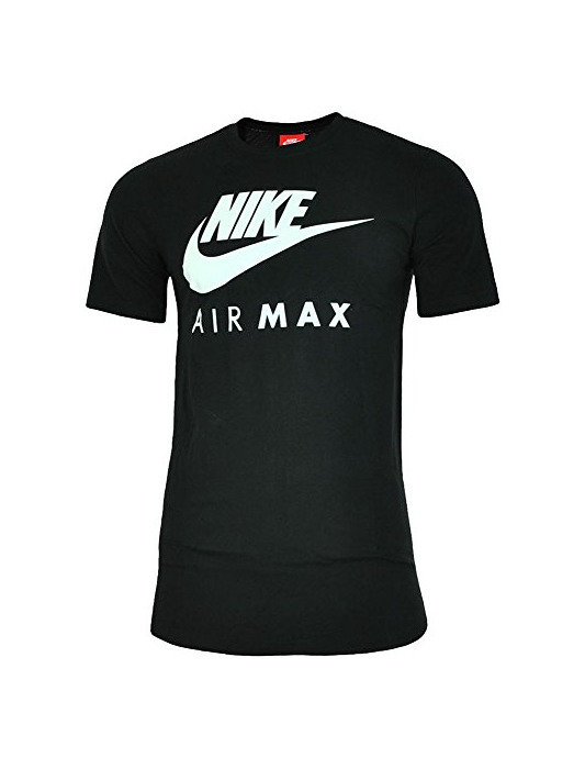 Moda Nike Air MAX tee Hombre Camiseta Algodón T-Shirt Deportiva Fitness Negro/Blanco, Tamaño